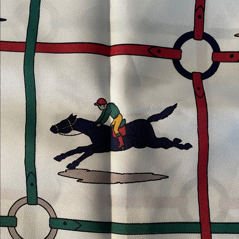 Vintage Multicolor Equestrian Horse Racing Square Italian Scarf - Picture 11 of 16